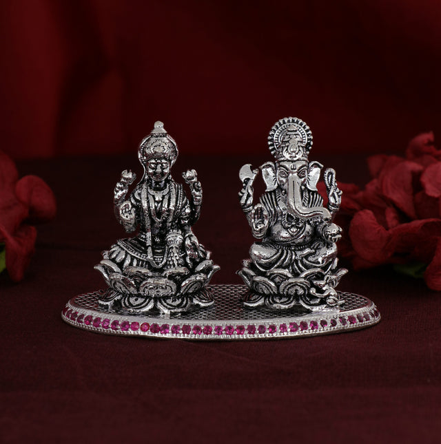Shri Ganesh Laxmiji Oxidized Silver Murti