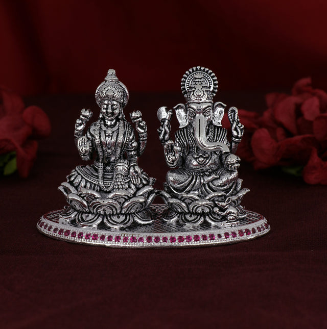 Shri Ganesh Laxmiji Oxidized Silver Murti