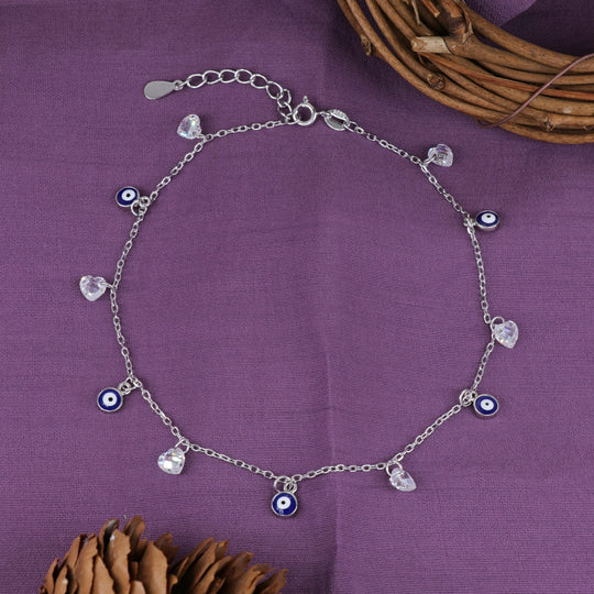 Traditional 925 sterling silver charm anklet that holds its length