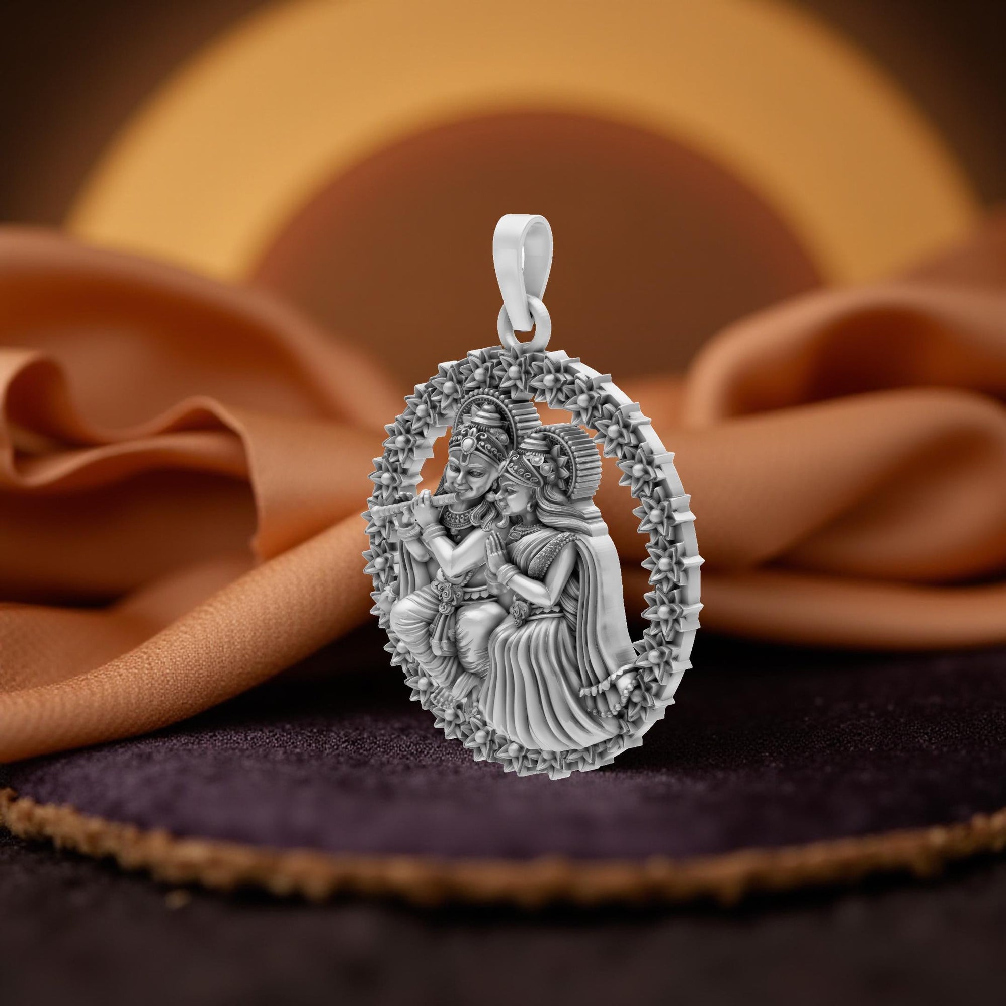 925 sterling silver Radha Krishna pendant with intricate handcrafted detailing